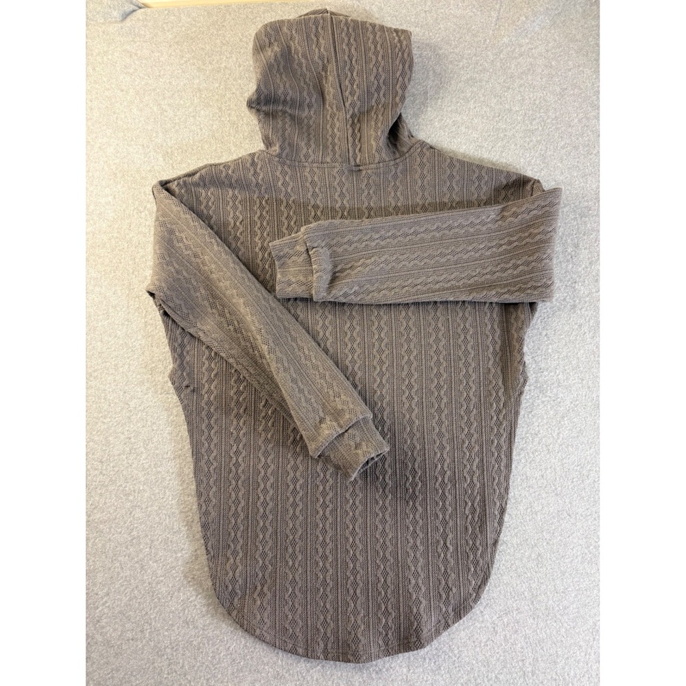 Shein‎ Pointelle Knit Hoodie Taupe Brown High Low Side Slit Sweater Womens Small - Picture 9 of 10